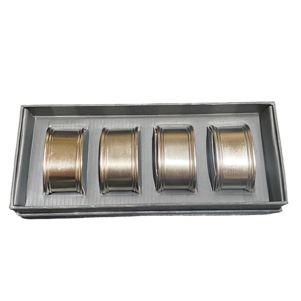 New RH Vintage Oval Brush Nickel Napkin Ring Collection Set of 4